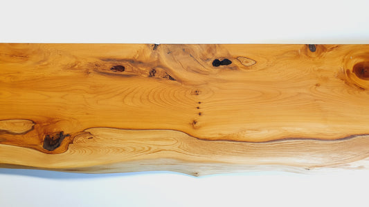 Eibe Massivholz Wandregal mit Baumkante