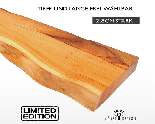 Eibe Massivholz Wandregal mit Baumkante