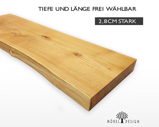 Akazie Massivholz Wandregal mit Baumkante